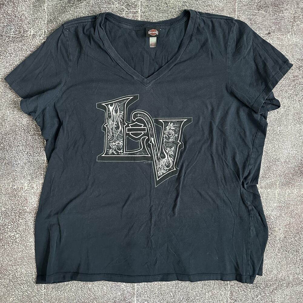 Women's Harley Davidson Motorcycles Las Vegas Nevada V Neck T Shirt Tee Sz 2XL